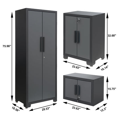 Torin Garage Cabinets Storage System, 9 Piece Included Steel Drawers Rolling Chest,Locked Storage Cabinet, Perfect for Organizing Garage and Tools, 129.92", Black/Grey