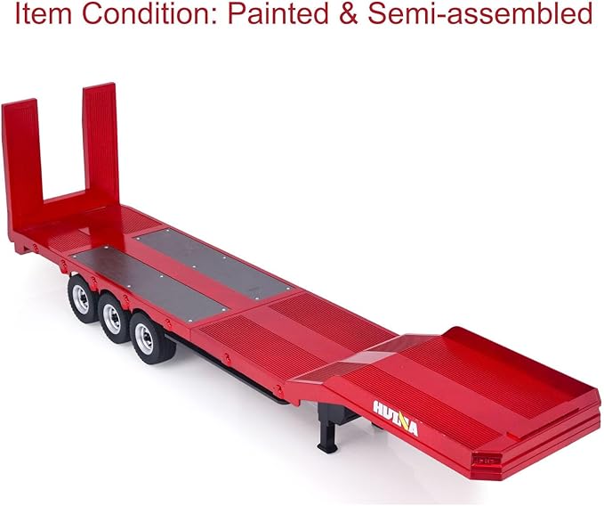 US in Stock Plastic Semi Trailer Flatbed 1502 for 1/18 Remote Control Tractor Truck Huina 1501 Electronic Support Legs Tail Board Hobby Grade Model for Birthday Gift(Red)