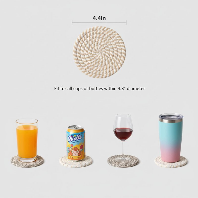 ZEXOLAP Drink Coasters Set of 8 with Holder – Cotton Woven Absorbent Coasters, 4 Colors for Coffee, Beer, Drinks & Tabletop Protection