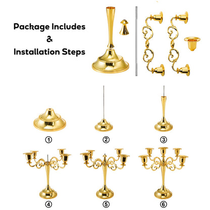 YOUEON 5 Arm Gold Candelabra, Candelabra Candle Holder, 10 Inch Tall Candlesticks Holder, Elegant Taper Candle Holder Centerpiece for Wedding, Church, Halloween, Dining, Home Decor