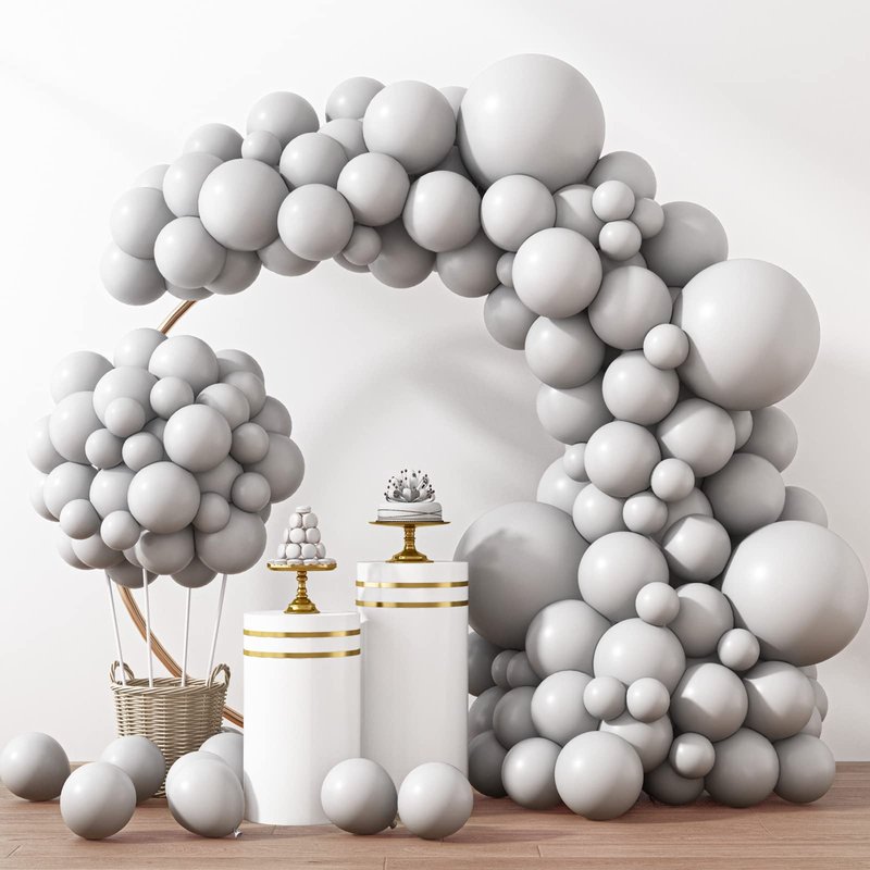 RUBFAC 129pcs Gray Balloons Different Sizes 18 12 10 5 Inches Matte Grey Latex Balloon Garland Arch Kit for Birthday Party Graduation Baby Shower Wedding Holiday Decoration