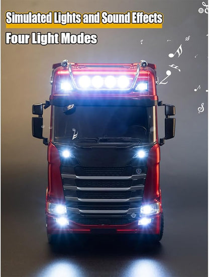 1/18 Scale 6x4 Heavy-Duty RC Tractor Truck – 2.4G Lorry Car with LED Lighting Rear-Wheel Drive &amp Expandable Flatbed Trailer Compatibility