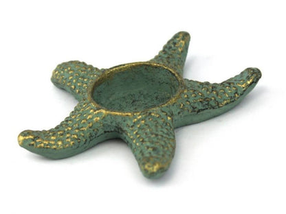 Hampton Nautical Cast Iron Starfish Decorative Tea Light Holder, 4.5", Antique Bronze