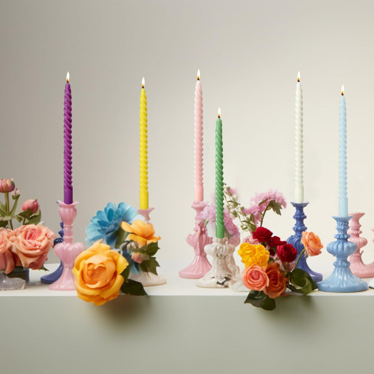 MAITREYA Pink Taper Candles Stick Spiral Twisted Candles-Set of 12 for Decoration Weddings Party Church-Unscented Dripless Candles,10inch(F-babypink)