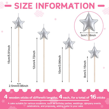 16 Pack Star Candles for Cake Birthday Star Shaped Sparkler Candles Stereo Cake Topper Decorations for Birthday Party Supplies(Silver)