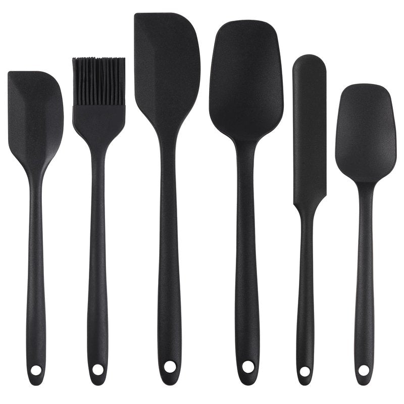 GeeRic Silicone Spatula Set, 6 PCS Non-Stick Kitchen Utensil Set, Heat Resistant Up to 600°F Kitchen Cooking and Serving Utensils Black