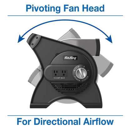 Air King Commercial Grade Pivoting Utility Fan, for Cooling, Ventilating, Exhausting and Drying at Home, Job Site, Work Shop, Construction, 3 Speeds, 11.25", Black, 9550