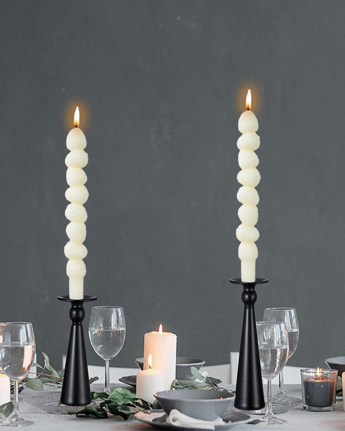 Ivory Taper Candle 10 Inch Pinecone Candlesticks Rustic Decor Unscented Dripless Tapered Candle Set for Christmas Decor Party,4 Pack