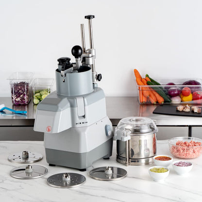 Restaurantware Met Lux 18.7 x 15.2 x 25.6 Inch Food Processor 1 Industrial Vegetable Chopper - With 3 Quart Bowl 4 Discs Stainless steel Commercial Food Processor For Slicing Or Grating