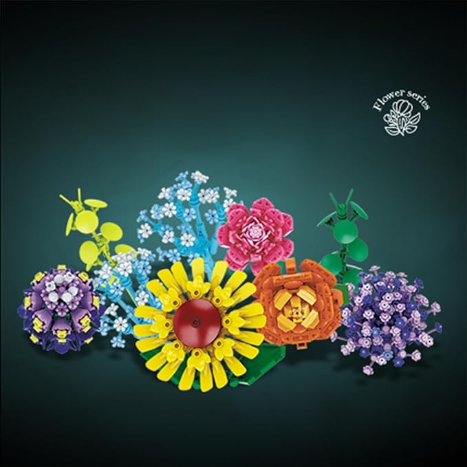 Flowers Bouquet Toys Building Blocks Set with Vase Botanical Collection Including Roses Sunflower Hyacinth Hydrangea for Adults Teen Girls Home Office Decor -1853 PCS