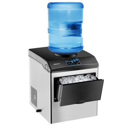 COSTWAY Countertop Ice Maker with Water Dispenser, 3 Sizes Bullet Shaped Ice, 48lbs/Day, Fast Ready in 6 Minutes, Ice Machine with Cold Water for Home Bar Kitchen Office