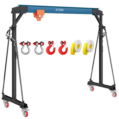 4400 LBS Gantry Crane with Manual Trolley, 2 Ton Gantry Crane with 8-12 FT Adjustable Height, Shop Crane Lift Hoist with Hooks & Shackles for Warehouse, Factory