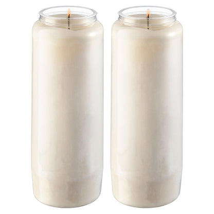 Rambue 9 Day Prayer Candles, 2 Pack - 7” White Memorial Candle for Shiva, Religious, Party, Emergency Candles - Long Burning Vegetable Wax in Plastic Jars