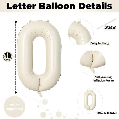 Custom 40 Inch Giant Foil Letter Balloons for Women's Birthday Party - Cream White Beige O, Helium Self Inflating Mylar Alphabet