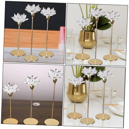 HOOTNEE Modern Metal Crystal Lotus Candle Holder Small Decorative Wedding Candlestick for Dining Room Romantic Home Décor