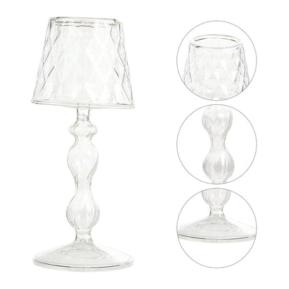 Uonlytech Glass Candlestick 7.48In Decorative Candle Holder for Home Bedroom Office Table Lighting Elegant Household Candle Stand