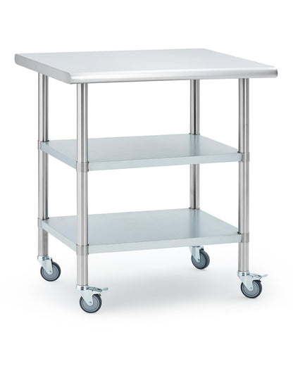 Garvee Stainless Steel Table for Prep & Work, 24x30x34 Inch Commercial Kitchen Worktable with 4 Caster Wheels & 2 Adjustable Under Shelf, Heavy Duty Metal Food Prep Table for Restaurant Garage Outdoor