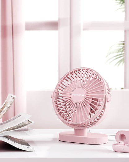 SWEETFULL Desk Fan USB Small Fan, 3 Speeds Portable Fan, 360° Rotate Personal Desktop Table Fan, Mini Fan Quiet Operation, for Home Office Car Outdoor Travel (Pink)