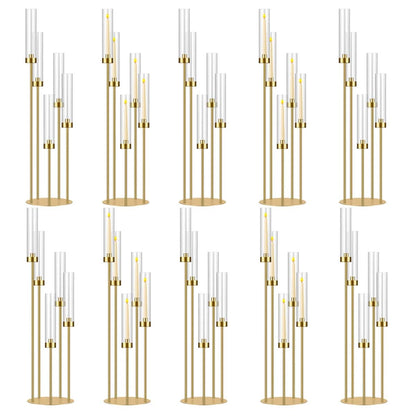 35in 10 Set Gold Candelabra Candle Centerpieces for Tables Candlesticks Holder Wedding Centerpieces Table Decorations Fit 0.9" LED Candle