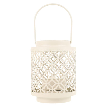 HYTROVE Iron Art Hollow-Out Candle Holder, White Decorative Candlestick for Restaurant and Tabletop, Elegant Lantern for Home Dinner Centerpiece