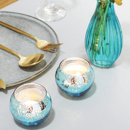 PACKOVE 12pcs Blue Patterned Glass Candle Holder Set Small Round Hollow Candle Cups for Home Décor and Tea Light