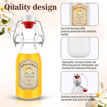 10 pack Vanilla Extract Bottles ，Flip Top vanilla bottles,10 pcs Vanilla Extract Stickers for homemade vanilla extract bottles Syrup Gift Glass Food Storage Canister Set (Transparent , 4oz-10pack)