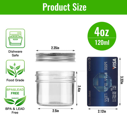 STARSIDE 40 Pack 4 oz Glass Mason jars With Regular Silver Lids, Perfect Small Canning Jars Containers for Jam, Honey, Candies,Wedding Favors, Decorations. Included 1 Pens and 80 Labels