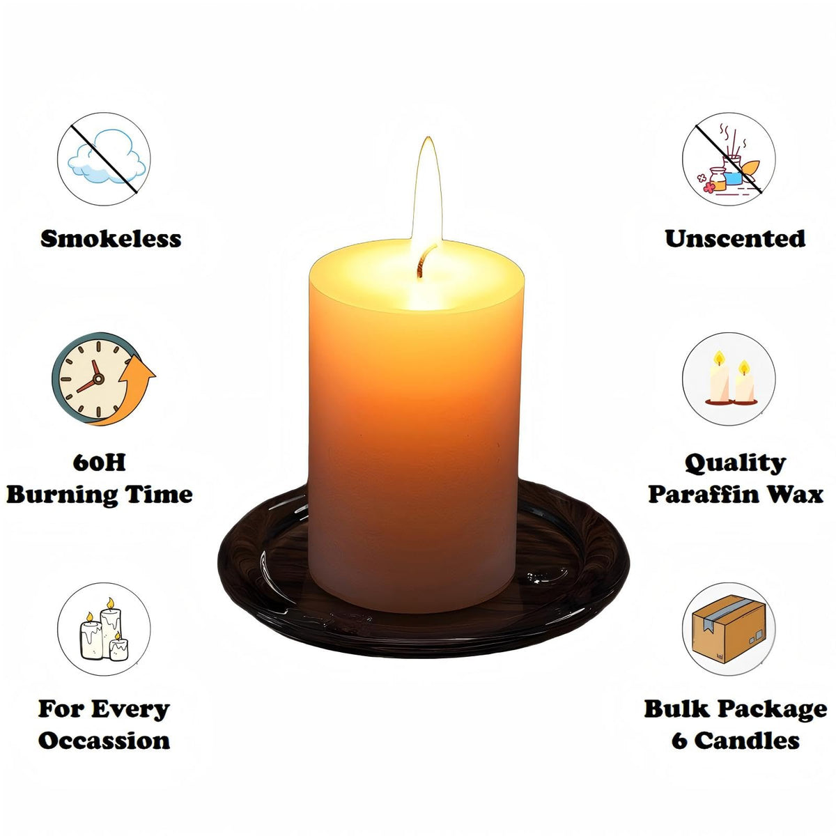 Aurestan 6 Pack Unscented Pillar Candles, 3x6 Inch Classic Ivory White, 60-Hour Burning Smokeless Candles for Wedding Decorations, Centerpieces, Emergency Kit, Dinner, Home Gatherings & SPA