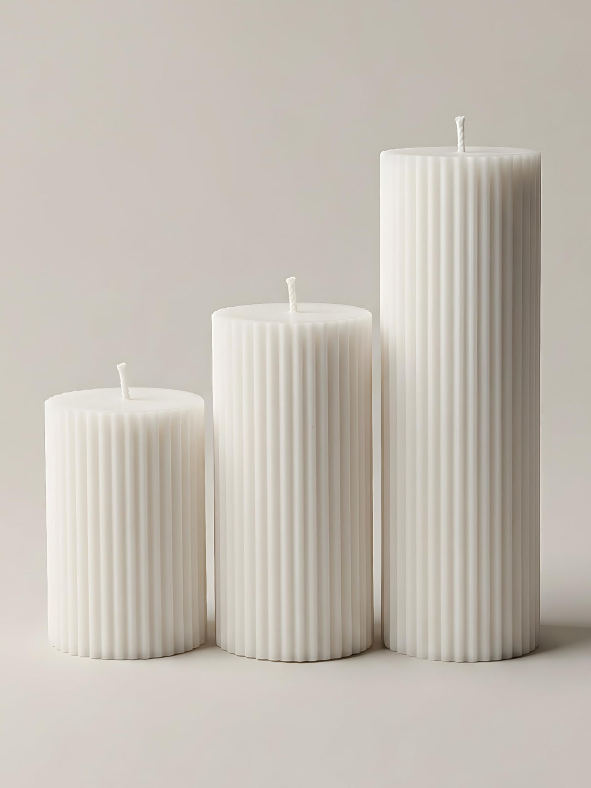 LAWA Roman Handmade Tall Ribbed Pillar Candle - Beautiful Scented Soy Wax Stripped Dinner Candle | Classic Aesthetic Decoration Set | Housewarming Gift | Home Room Shelf Decor Idea - White (Set of 3)