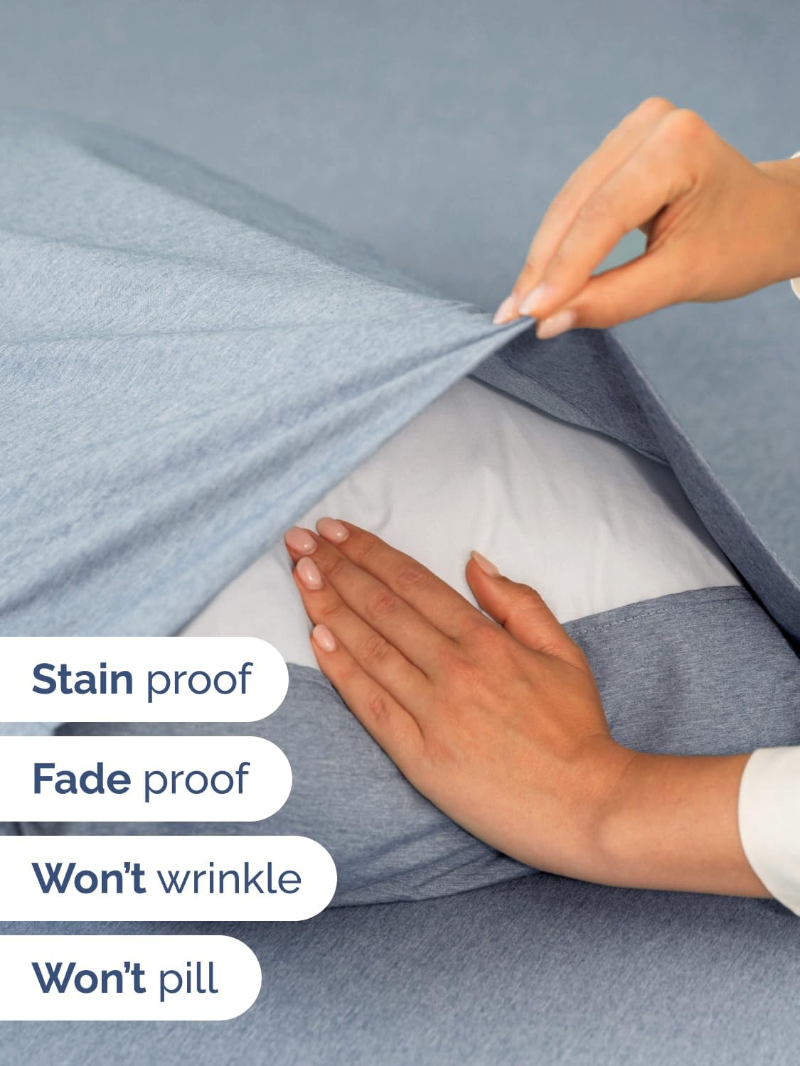 Skiennix Extra Deep Cal King Sheet Set - 6-Piece Breathable Cooling Luxury Bedding - Soft Wrinkle-Free Heathered Blue