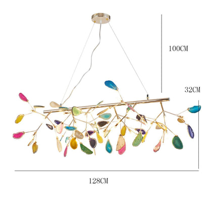 ZYBB Agate Firefly Chandelier Dining Room,Blue G4 Elegant Flush Mount Long Ceiling Light Fixture,24 Light Creativity Colorful Agate Stone During Light-Gold and Colored Agates