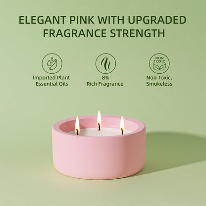 Viyffo 20oz Large Scented Candle - Rose & Jasmine, 3 Wick Pink Candles for Women Home Scented, Non Toxic Soy, Decorative Ceramic Jar Candle, Luxury Fragrance, Elegant Spring Décor & Birthday Gift