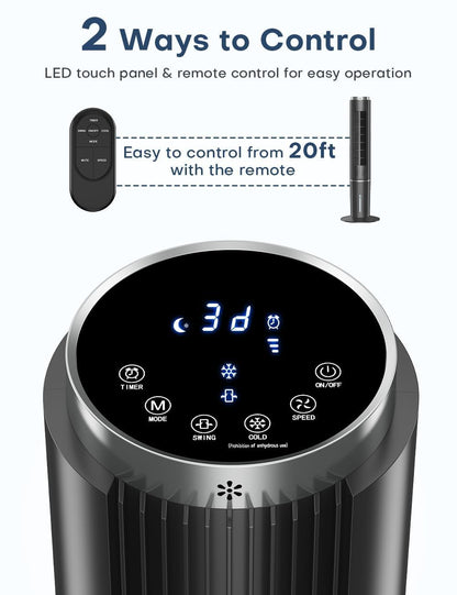 COOLECH 42 INCH Windowless Portable Air Conditioners w/4 Modes & 3 Speeds, 1-Gal Tank for 15H Cooling, 12H Timer, Swamp Cooler Air Conditioner No Window Needed, 90° Oscillating AC Unit for Bedroom