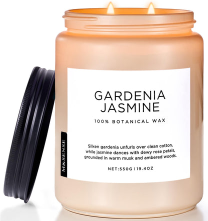 M&SENSE Large Gardenia Jasmine Scented Candles, 19.4oz Natural Soy Wax, 110 Hours Long Lasting Slow Burning, Non Toxic Clean Burn, Spring Floral Scent Aromatherapy Candle for Her