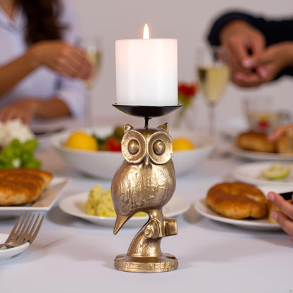 Gold Owl Candle Holder Set of 3 – Decorative Taper & Small Pillar Candlestick Holders for Table Centerpieces, Shelf & Living Room Décor