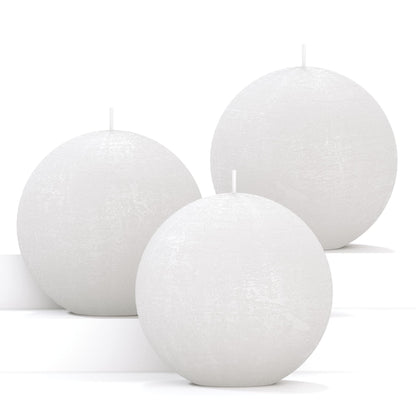 CANDWAX Set of 3 Round Candles Ball 3 inch - Snowball Spheres - Perfect as Wedding Decorations and as Spheres for Home Decor - Unscented Smokeless Dripless Long Burning White Candles