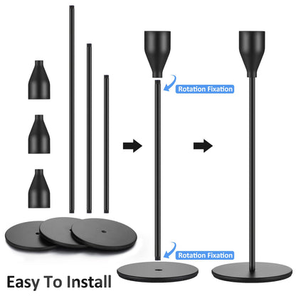 Set of 18 Tall Candlestick Holders Thin Metal Taper Candle Holders for Table Centerpiece Modern Decorative Pillar Candle Sticks Stand for Home Wedding Christmas Decoration(Black)