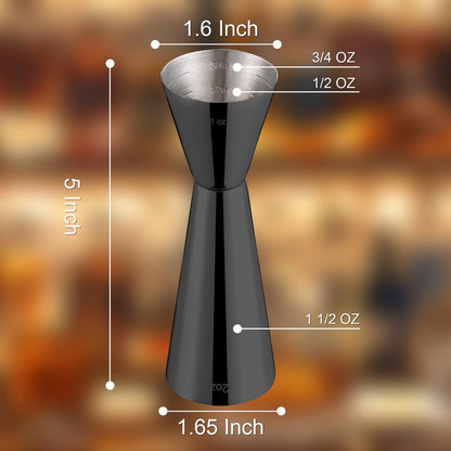 Briout Jigger for Bartending, Double Cocktail Jigger Japanese Premium 304 Food Grade Stainless Steel Jigger 2 OZ 1 OZ with Measurements Inside, Flat Edge Black