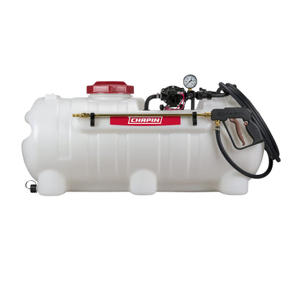 Chapin 97500E Made in The USA 25 Gallon Deluxe Dripless ATV/UTV 12 Volt Mounted Spot Sprayer with 5 Inch Wide Mouth, High Performing 12 V Diaphragm Pump and Filtration System, Translucent White