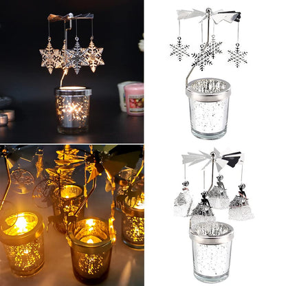 Eforcase Rotary Spinning Tea Lights Candle Holder, Silver Cup Romantic Ornament for Wedding PartyChristmas Home Decor