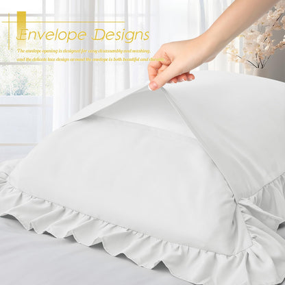 Cobedzy Ruffled Pillow Cases Set of 2, White Standard Pillow Shams Brushed Microfiber Edge Ruffled Soft Pillow Cover with Envelope Closure for Bedding Decor (20"x26")