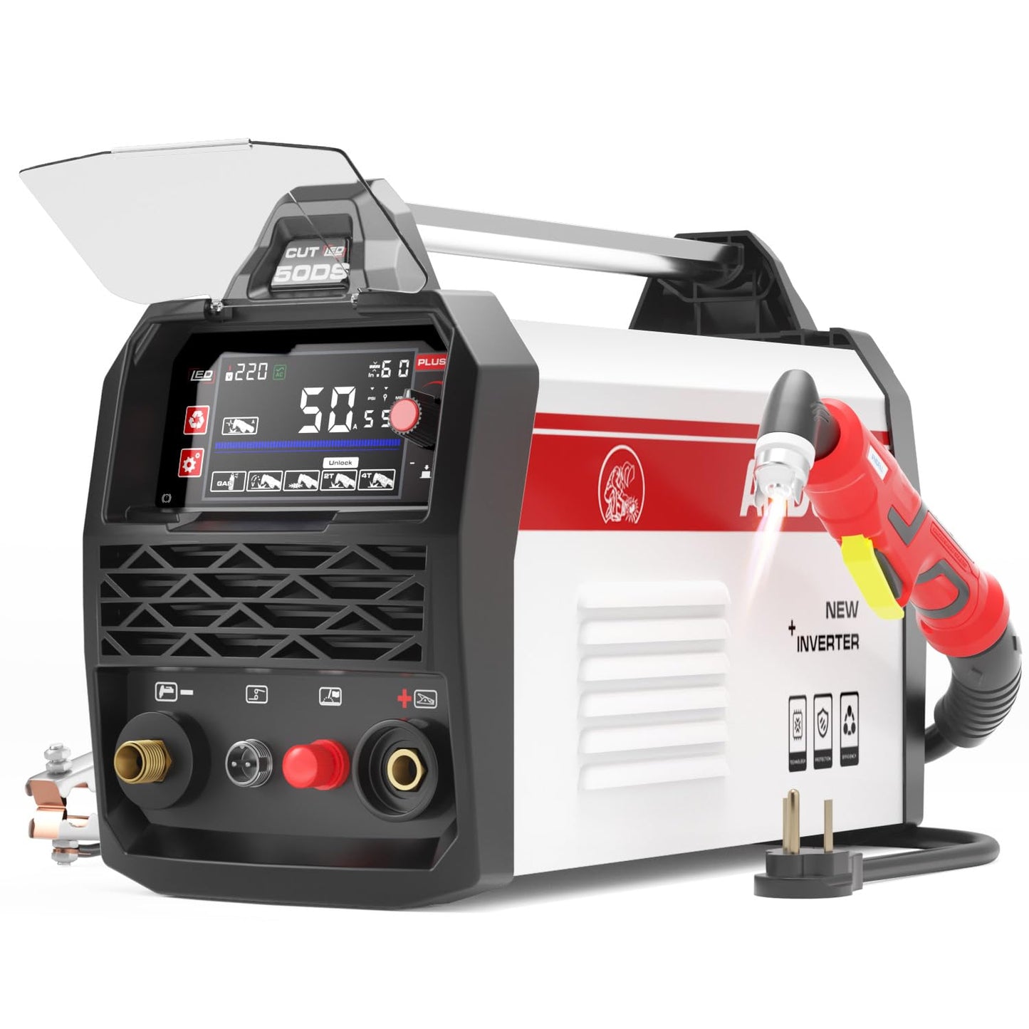 ANDELI Plasma Cutter, Non-Touch Pilot Arc 50A Plasma Cutting Machine,4.05'' Larger LED Display,5/8" Clean Cut, Post Flow Mesh,Plate Cutting/Grid Cutting/Marking 110/220V,2T/4T for Beginners DIY