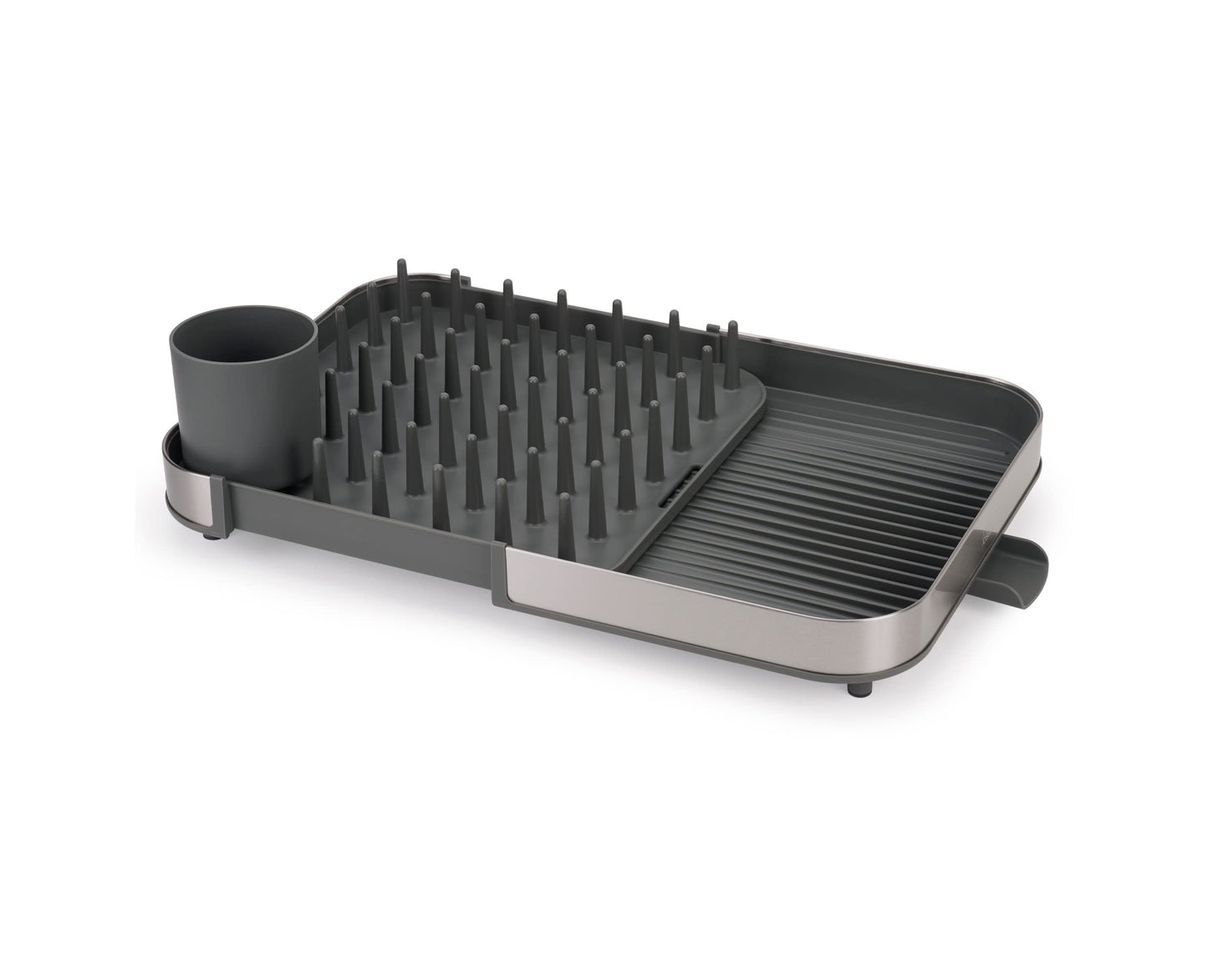 Joseph Joseph Expanding Dish Drying Rack with Removable Silverware Holder, Draining Spout, Stainless-Steel