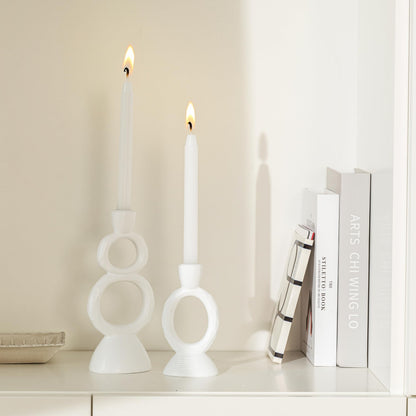 White Taper Candle Holders for Candlesticks, Unique Decorative Candlesticks Holder Home Decor Set of 2 for Fall Thanksgiving Wedding Table Centerpiece Decorations, Modern Aesthetic Room Decor（Resin）