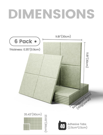 Large Felt Bulletin Board 36"x24" Cork Board Alternative - 6 Pack with 40 Safe Removable Adhesive Tabs, Cork Boards for Walls for Home Office Classroom Pin Board - Sage Green