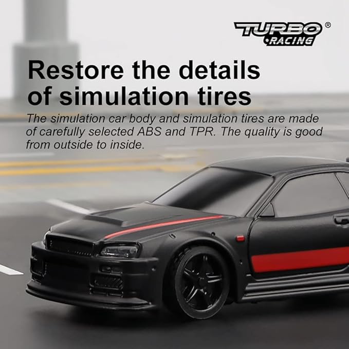 Turbo RC 1:76 Mini Sports Car 4CH 2.4GHZ Remote Control Full Proportional RTR Kit with 2 Replaceable Body Shell (C74-Black)