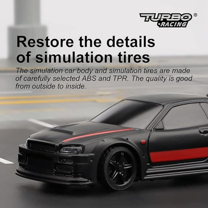 Turbo RC 1:76 Mini Sports Car 4CH 2.4GHZ Remote Control Full Proportional RTR Kit with 2 Replaceable Body Shell (C74-Black)