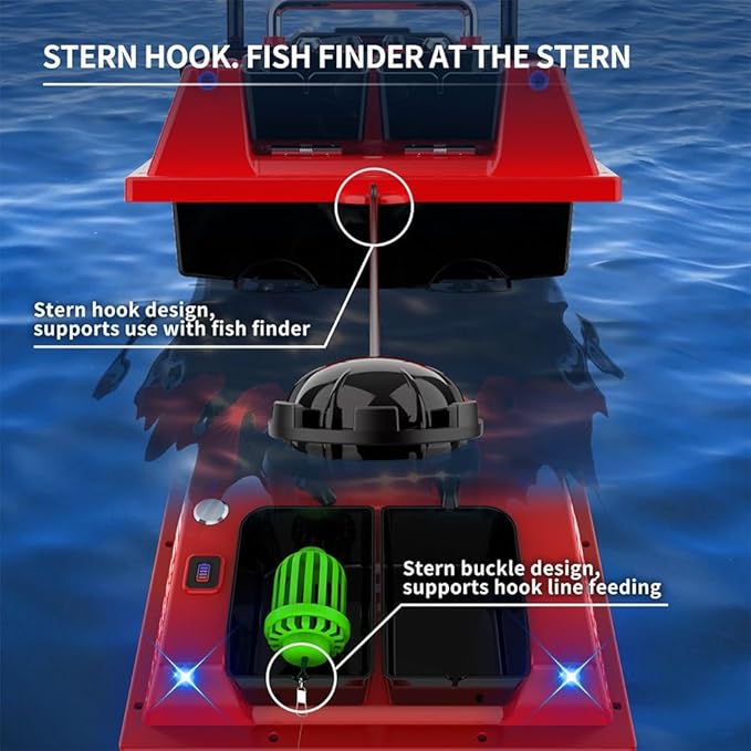 RC Bait Boat for Fishing with 4 Boxes Dual Antena and 18000mAh Battery for 500M Long-Range Bait Boat with LED Light Hook Release High-Definition Color Screen Remote Control