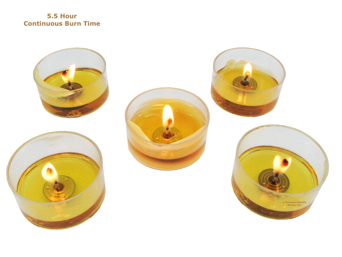 Beeswax Candle Works, 6-Hour Tea Lights (Pack of 60) Clear Cups, 100% USA Beeswax