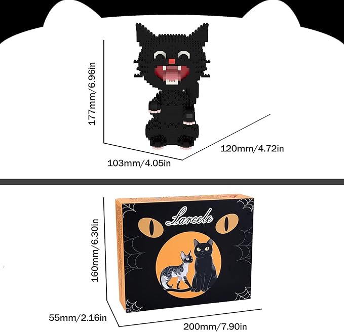 Larcele Micro Building Blocks Set DIY Mini Building Toy Bricks for Age Over 12 Years 1188 Pieces KLJM-05 (Black Cat 2)
